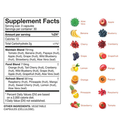Balance of Nature Fruits & Veggies Supplements - Whole Fruit and Vegetable Ingredients for Women, Men, and Kids - 90 Fruits Capsules, 90 Veggies Capsules - 1 Set